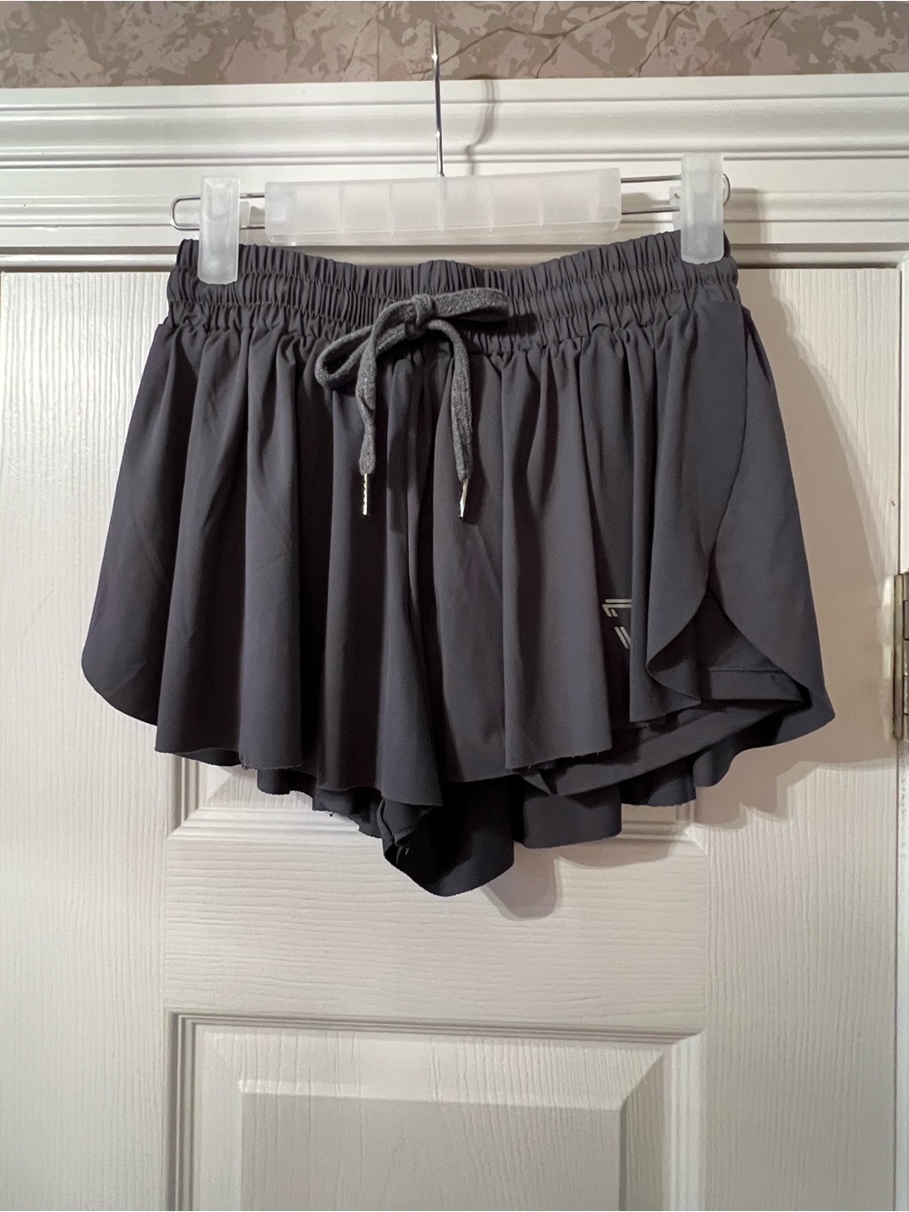 Women's Black Ruffled Athletic Shorts with Drawstring